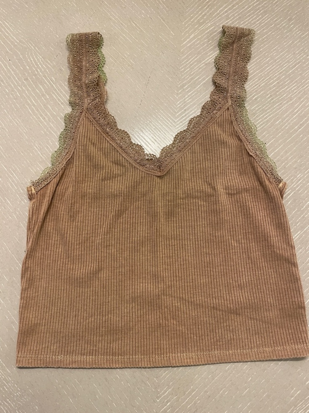 American Eagle Outfitters Lace-Trim Ribbed Cropped Camisole - Taupe